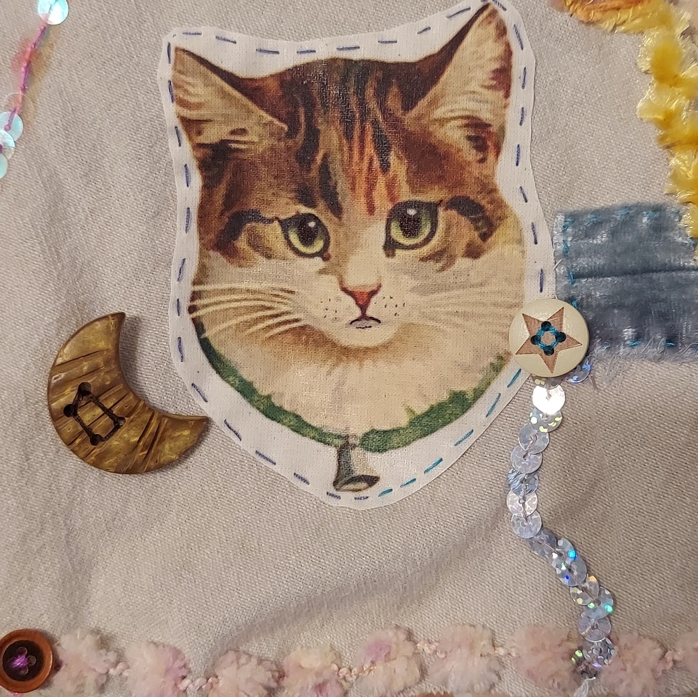JABOT Handmade NECK ADORNMENT Kitten Patch Crushed velvet ONE OF A KIND - Picture 7 of 10